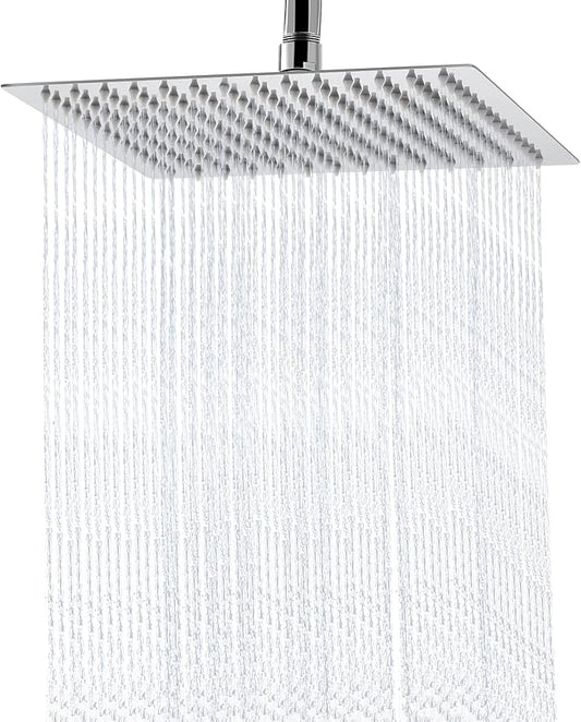 Rain Shower Head - 10 Inch High Pressure Shower Heads 304 Stainless Steel Ultra Thin Square Showerhead Pressure Boosting Design, Ceiling or Wall Mount