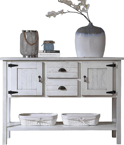 LKTART Solid Wood Farmhouse Console Table,Sofa Table with Storage Drawers and Shelves,Entryway Table for Entry Hallway Foyer Sofa Side Table,Easy Assembled (48" Antique White)