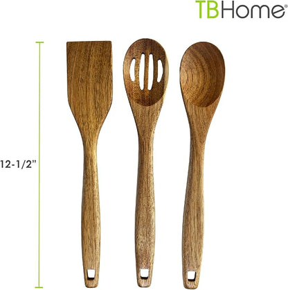 TB Home 3 Piece Acacia Wood Kitchen Utensils Set, Wooden Cooking Utensils Set