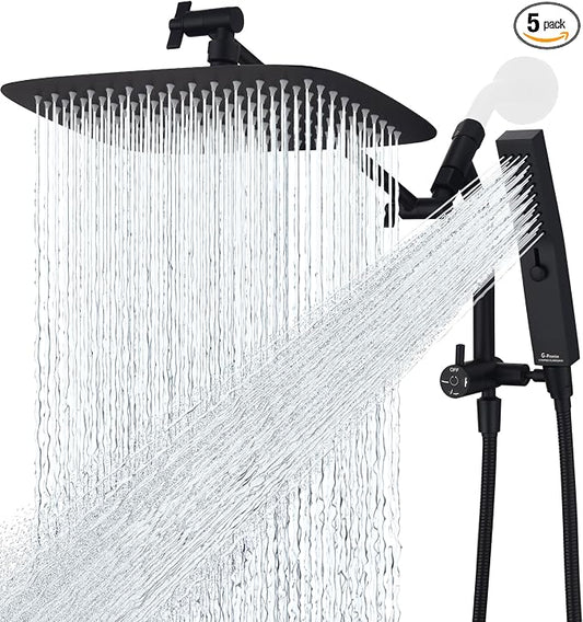 G-Promise All Metal 12 Inch Rain Shower Head with Massage Mode Handheld Spray Combo, 3-Way Diverter with Pause Setting, Full Body Coverage, Modern Bathroom Upgrade (Matte Black)