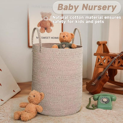 JMvicyroam Large Woven Laundry Basket Hamper,100L Cotton Rope Storage Bin for Blankets,Toys and Clothes,Decorative Tall Nursery Hamper for Living Room,Baby Nursery,Bathroom and Bedroom,Oatmeal