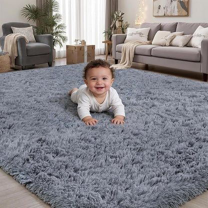 Area Rug for Living Room Bedroom: 4x6 Grey Soft Fluffy Shag Upgrade Non-Slip High Pile Carpet Large Fuzzy Plush Indoor Floor Decor Shaggy Rug for Kid Boys Girls Dorms Playroom Nursery Modern Home