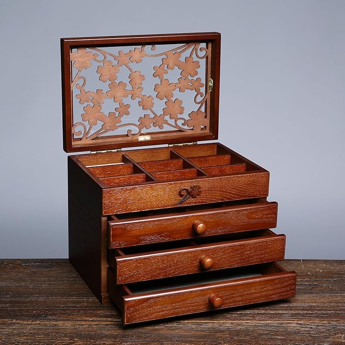 Changsuo Wooden Jewelry Box for Women with, Drawers, Medium Jewelry Storage Organizer