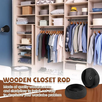 Yookeer 4 Pack Wooden Closet Pole Sockets 1-3/8" Closet Rod Holders Pole Holders for Wardrobe Hallway Bathroom Curtain Clothing Store(Black)