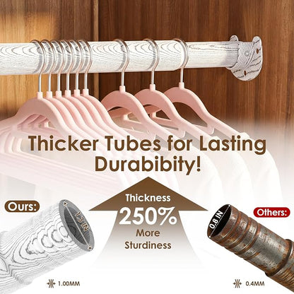 Closet Rod 17-51 Inches，1.3 Inch Diameter Heavy-Duty Adjustable Closet Rods for Hanging Clothes Closet Hanging Rod Metal Closet Poles for Wardrobes Laundry RV Bathroom（White Wood Grain Finish）