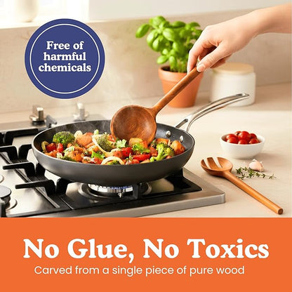 Non-Toxic Cooking Utensils – 6-Piece Kitchen Utensils Set, Glue-Free & One-Piece Wooden Spoons for Cooking, Natural Wooden Utensil Set with Plant-Based Finish, Free of Forever Chemicals