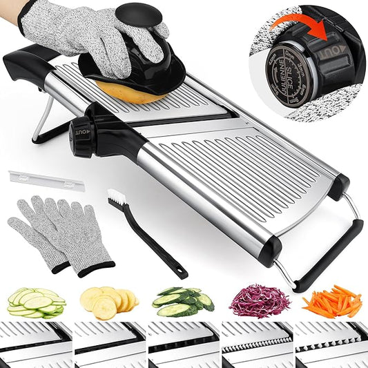 Mandoline Slicer for Kitchen, Adjustable mandoline food slicer， Stainless Steel vegetable slicer with a pair of Gloves