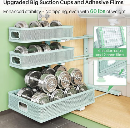 Under Sink Organizer, 1-Pack 3-Tier Height Adjustable Thickened Metal Pull out Cabinet Organizer Shelf, Slide out Storage Drawer Rack for Bathroom Kitchen Pantry Home Organization, LightBlue
