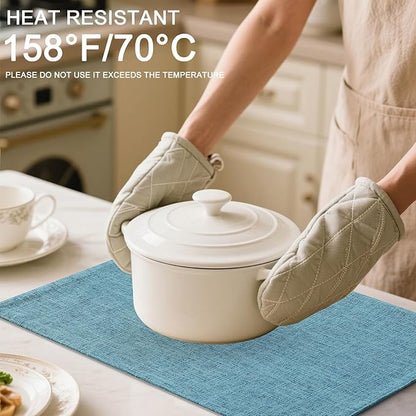 Homaxy Cloths Placemats for Dining Table Set of 4, Heat Resistant Washable Cotton Linen Blend Table Mats, Easy to Clean Place Mats for Indoor Outdoor Party Kitchen Decoration, 13" x 19", Aqua