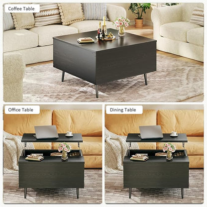HUAHUU Lift Top Coffee Table, 31.5" Square Coffee Tables with Storage, Coffee Table with Large Hidden Compartment, Center Table with Lifting Tabletop, for Living Room, Black