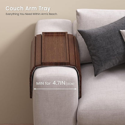 Sofa Arm Tray,Bamboo Folding Couch Arm Tray,Sofa Armrest Tray with Anti-Slip Pad for Drinks,Snacks,Phone,Remote Control（Brown）