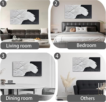Tarfupth Black and White Abstract Wall Art for Living Room Hand-Painted Large Abstract Wave Oil Paintings Artwork for Bedroom Office Home Decor 29x58 Inch