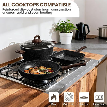Pots and Pans Set Non Stick, 31 Piece Kitchen Induction Cookware & Bakeware Set, Nonstick Kitchen Cooking Pans Set with Frying Pans Set Grill Pan Saucepan Baking Sheet & Utensils, PFOA Free