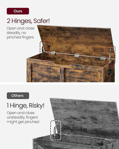 VASAGLE Storage Chest, Storage Bench with 2 Safety Hinges, Farmhouse Style, 15.7 x 39.4 x 18.1 Inches, for Entryway, Bedroom, Living Room, Rustic Brown ULSB061T01