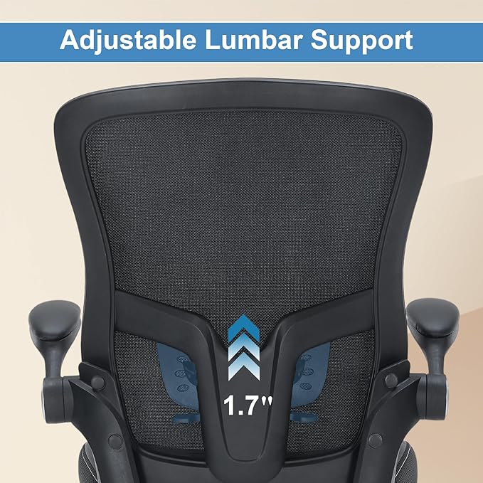 Office Chair PU Leather Cushion, Ergonomic Desk Chair with Flip-Up Arms, 300 LBS Home Office Desk Chairs Adjustable Seat Height & Lumbar Support, Executive Comfy Swivel Task Computer Chair