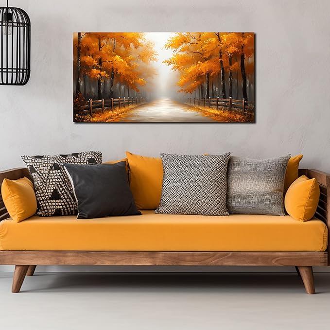 AUUZAIUA Forest Wall Art for Living Room Gold Misty Trees Landscape Large Artwork for Bedroom Office Modern Canvas Prints Ready to Hang 24"x48"