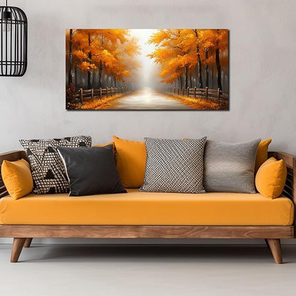 AUUZAIUA Forest Wall Art for Living Room Gold Misty Trees Landscape Large Artwork for Bedroom Office Modern Canvas Prints Ready to Hang 24"x48"