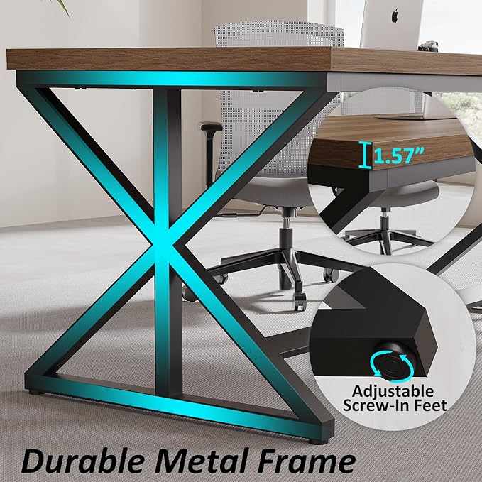 IBF Rustic Office Desk Table, Industrial Long Wood Computer Desk for Home Office, Modern Large Wide Simple Pc Gaming Workstation Executive Writing Desks Big Table for Work Study, Rustic Oak, 60 Inch