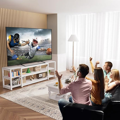 Aquzee White TV Stand for up to 85inch, Entertainment Center for 70 75 80 85" TV, 75.2" Wide Wood Television Console Table for Living Room Bedroom Gaming Room