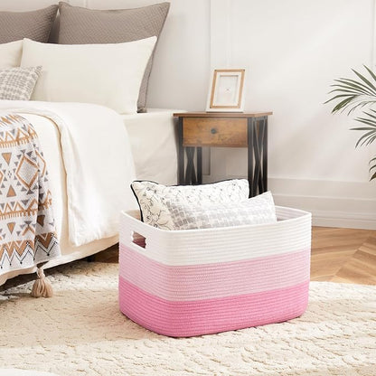 Artfeel Blanket Basket,Rectangle Woven Baskets for Storage,100L Laundry Basket for Decorative Nursery Blanket,Toys,Dirty Clothes and Magazine in Shelves,Baby Room,and Living Room