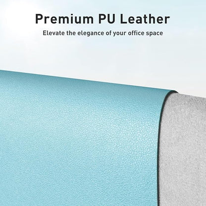 Aothia Large PU Leather Desk Pad Protector – Non-Slip Mouse Pad & Writing Mat for Office/Home, Waterproof, Easy to Clean (48" x 17", Blue Topaz)