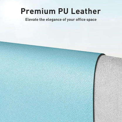 Aothia Faux Leather Desk Mat – Large Mouse Pad, Non-Slip PU Leather Blotter, Waterproof Writing Surface for Office and Home (Blue Topaz, 47.2" x 23.6")