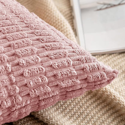 MIULEE Pack of 2 Corduroy Decorative Throw Pillow Covers 18x18 Inch Soft Boho Striped Pillow Covers Modern Farmhouse Home Decor for Sofa Living Room Couch Bed Blush Pink Spring Valentine Decor