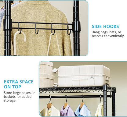 IZEUK Heavy Duty Rolling Garment Rack Wire Clothes Rack for Hanging Clothes (Black, Z2-17.7" D x 47.2" W x 83.6" H)