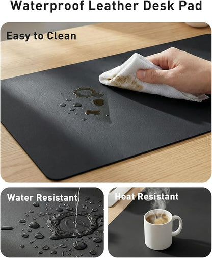 Aothia Faux Leather Desk Mat - Large Mouse Pad, Non-Slip PU Leather Blotter, Waterproof Writing Surface for Office and Home (Black, 63" x 17")