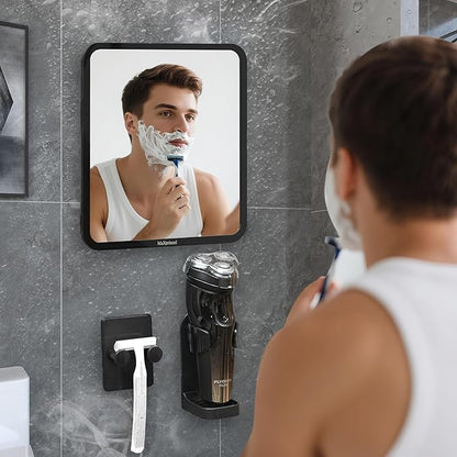 Fog free shower mirror - rotatable, adjustable shaver hook, suitable for both men and women with makeup mirrors, shower accessories, bathroom anti fog mirror (8 * 7 inches), shaver holder (black)