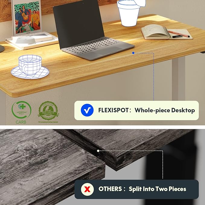 FLEXISPOT EN1 One-Piece Standing Desk, 40"x24" Seamless Desktop Electric Height Adjustable for Home Office, Study Rooms & Multi-Device Workstations, Maple(White Frame)