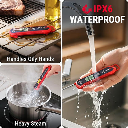 TempPro 1 Second Instant Read Digital Meat Thermometer, ±0.9°F Accuracy, Waterproof & Backlight Food Thermometer for Cooking, Oil Fry Candy Meat Probe for Kitchen, BBQ, Oven, Grill, Smoker