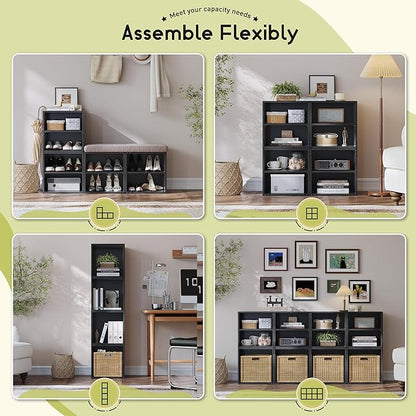 2-Tier Stackable Cube Storage Organizer, DIY Bookcase with 2 Removable Open Shelves & Anti-Tip Design, Cube Book Shelf for Bedroom, Office, Dorm,15" W x 11.81" D x 30" H, Black
