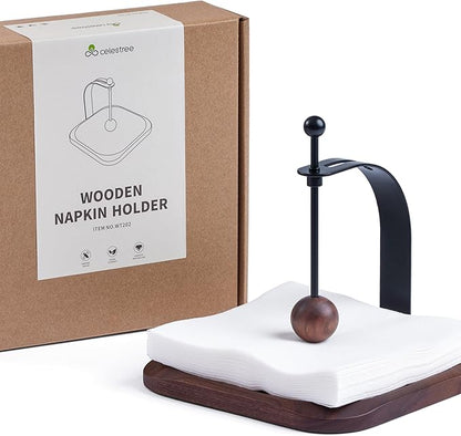 North American Walnut Napkin Holder for Table - Handcrafted Classic Style Wooden Cocktail Napkin Holder Fits 5-7" Napkins - Windproof for Outdoor,Bar, Use (Gift Idea)