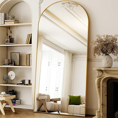 GLSLAND-77 x38 Arched Full Length Mirror - Oversize Floor Mirrors Aluminum Alloy Frame Full Body Dressing Mirror for Bedroom Living Room,Gold