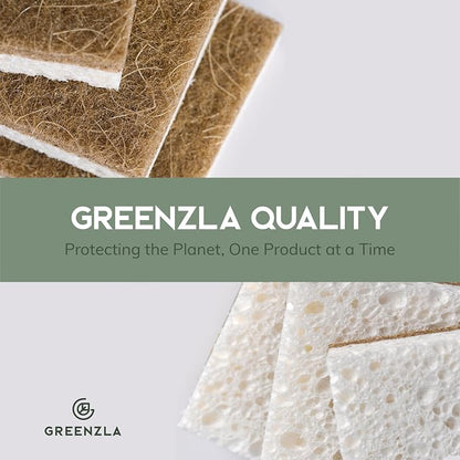 Greenzla 12 Pack Kitchen Sponges, Plant-Based Dish Sponges, Non-Scratch Sisal Hemp Scouring Pads for Dishes, Countertops, Bathtubs, and Tiles