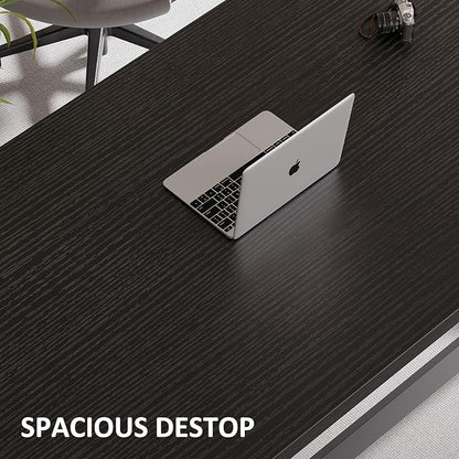 IBF Black Office Desk, Simple Wooden Computer Desks with Metal Legs, Modern Study Work Table for Student Executive, Spacious Writing Gaming Table for Home Bedroom Living Room, 47 Inch, Black Oak