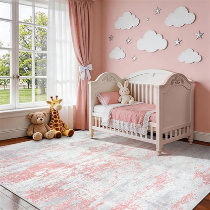 8x10 Area Rugs for Living Room Rug Washable: Abstract Large Rug for Dining Room Bedroom Carpet Non Slip 8 by 10 Indoor Modern Nursery Home Office Pink