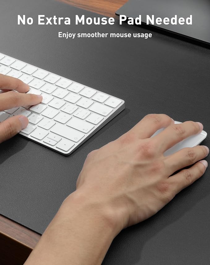 Aothia Faux Leather Desk Mat - Large Mouse Pad, Non-Slip PU Leather Blotter, Waterproof Writing Surface for Office and Home (Grey, 63" x 17")