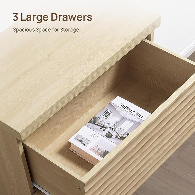 SICOTAS Fluted Sideboard Buffet Cabinet with Storage, Modern Credenza Storage Cabinet with 3 Larger Drawers, Mid Century Coffee Bar Table for Living Room Entryway Kitchen, Coastal Oak (2 PCS)