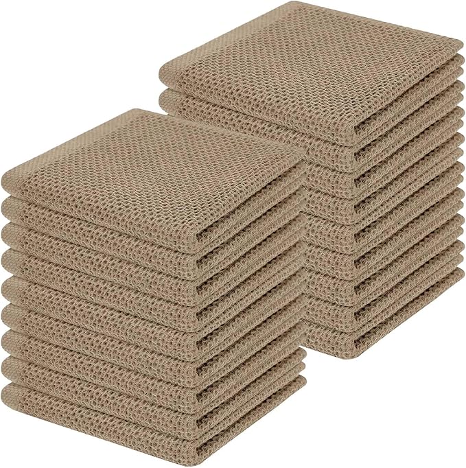 Homaxy 100% Cotton Waffle Weave Kitchen Dish Cloths, Ultra Soft Absorbent Quick Drying Dish Towels, 12 x 12 Inches, 18-Pack, Tan