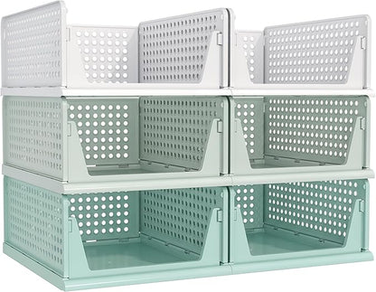 Pinkpum Green Boy Closet Organizers and Storage Stackable Plastic Drawer Basket for Clothing Stackable Storage Bins Shelf Storage Container for Rv Closet Wardrobe Bedroom Bathroom Playroom Man 6 Pack