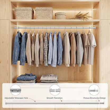 Oval Closet Rod 18-100 Inch Adjustable Closet Rods for Hanging Clothes Heavy Duty Silver Poles Bar with End Supports Rust Proof Wardrobe Rod for Laundry Room RV