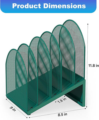 gianotter Desktop File Organizer, Desk Organizer with 5 Compartments, Paper Organizer for Desk, Workspace Organizers for Office Supplies (Green, Inclined Style)