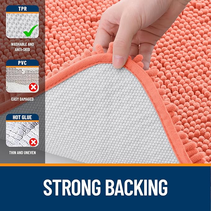 OLANLY Bathroom Runner Rugs 47x20, Extra Soft Absorbent Chenille Bath Rugs, Rubber Backing Quick Dry, Machine Washable Long Bath Mats for Bathroom Floor, Tub and Shower, Home Decor Accessories, Coral