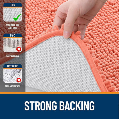 OLANLY Large Bathroom Rugs 47x32, Extra Soft Absorbent Chenille Bath Rugs, Rubber Backing Quick Dry, Machine Washable Bath Mats for Bathroom Floor, Tub and Shower, Home Decor Accessories, Coral