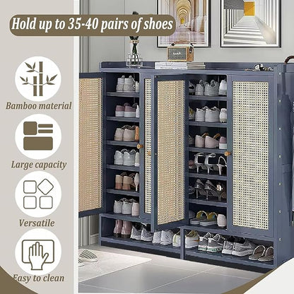 7-Tier Bamboo Shoe Cabinet,Shoe Storage Cabinet with Doors, 36-40 Pairs Freestanding Shoes Cabinet Organizer, Large Shoe Cabinet for Entryway, Hallway, Living Room