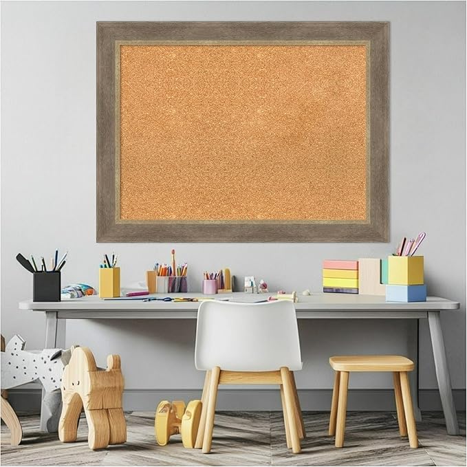 Amanti Art Natural Cork Board for Wall, 25x33 Vision Board with Brown Wood Frame, Medium Corkboard Office Decor for Home Organization, Coastal Corkboard Pinboard to display items for home organization