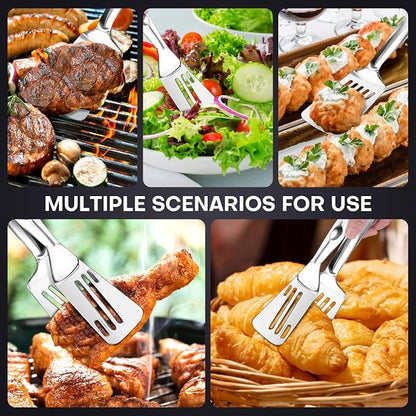 2-in-1 Spatula Tongs, 11.8 Inch 304 Stainless Steel Kitchen Tongs for 12 Inch Cooking Use, Detachable Metal Tongs with Oil Drain Holes for Grilling Frying Steak