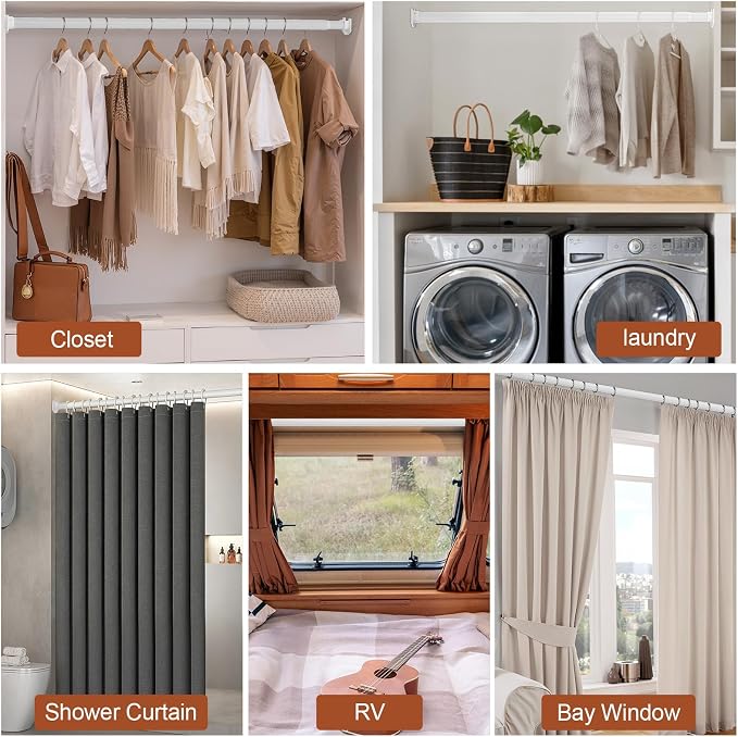 Closet Rods for Hanging Clothes, 17-70 Inch Stepless Adjustable Closet Rod, 1.3 Inch Heavy Duty Metal Clothes Hanging Rod, Expandable Closet Bar Hanger Rod for Closet Wardrobes Laundry RV White